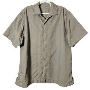 Caribbean Mens Brown Linen Cotton Embroidered Beachy Vacation Button Up Shirt XL